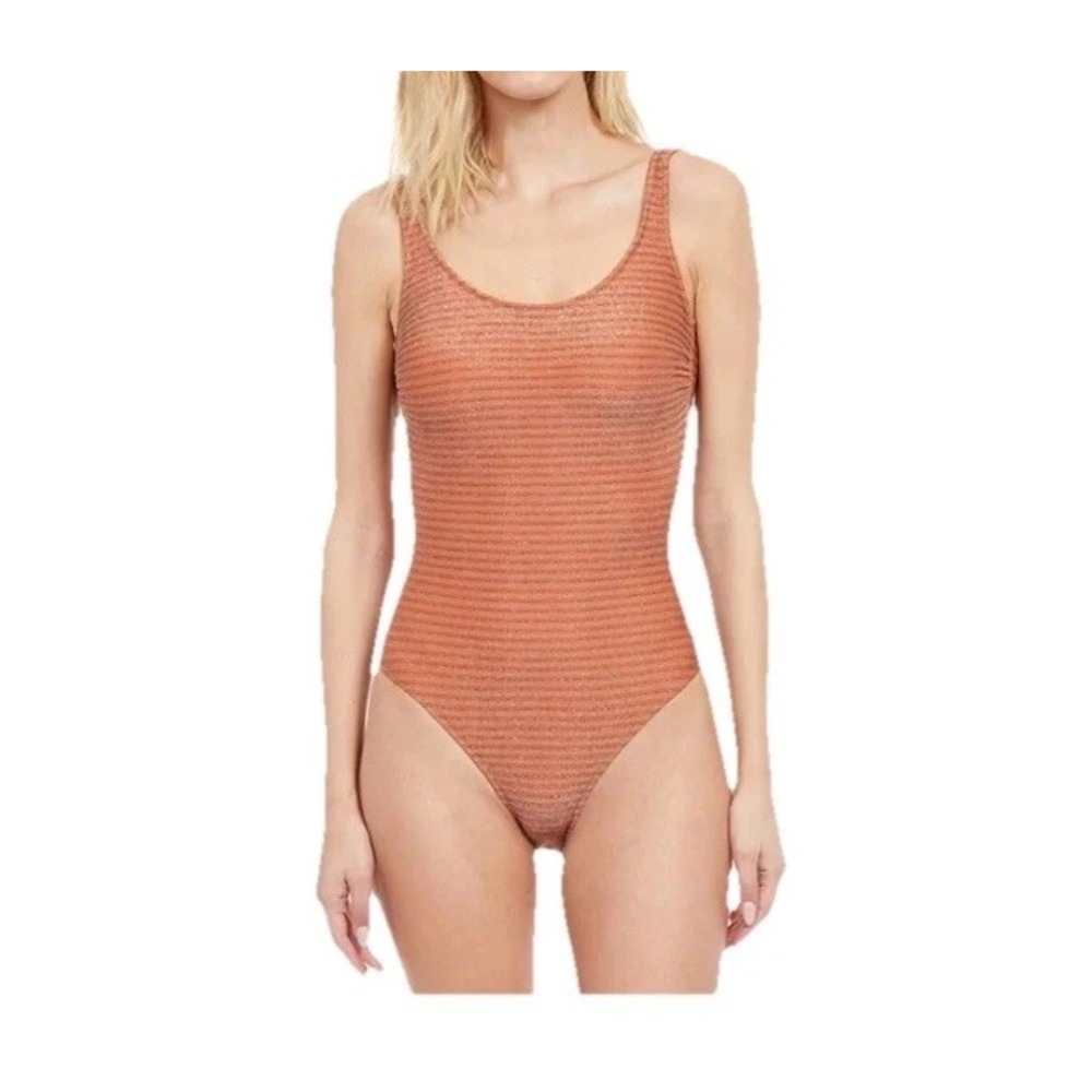 Gottex Martini Women Sz 10 Round Neck One-Piece Swimsuit‎ Metallic Multi Orange